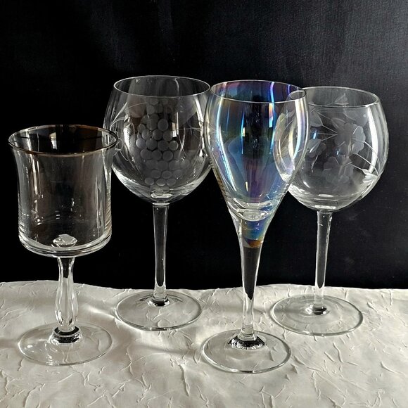 4 Mismatched Cordials Cocktail Glasses vtg mixed etched cut glassware party - Picture 8 of 9